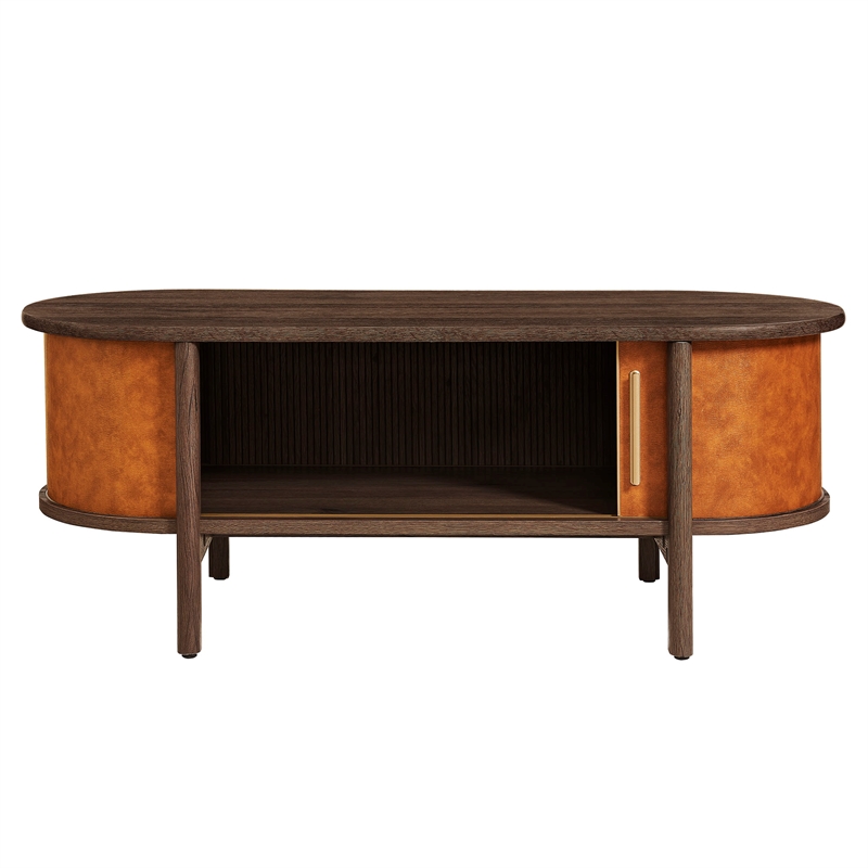 Modway Coralie Curved Vegan Leather Oval Coffee Table in Brown