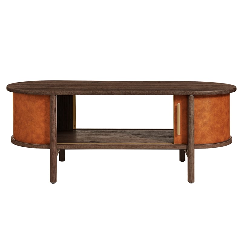 Modway Coralie Curved Vegan Leather Oval Coffee Table in Brown
