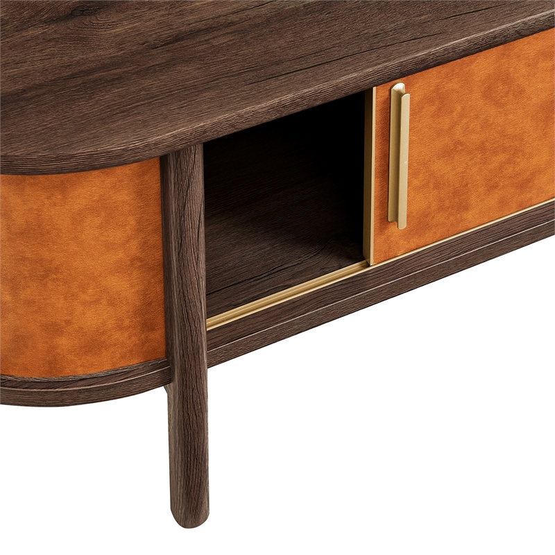 Modway Coralie Curved Vegan Leather Oval Coffee Table in Brown