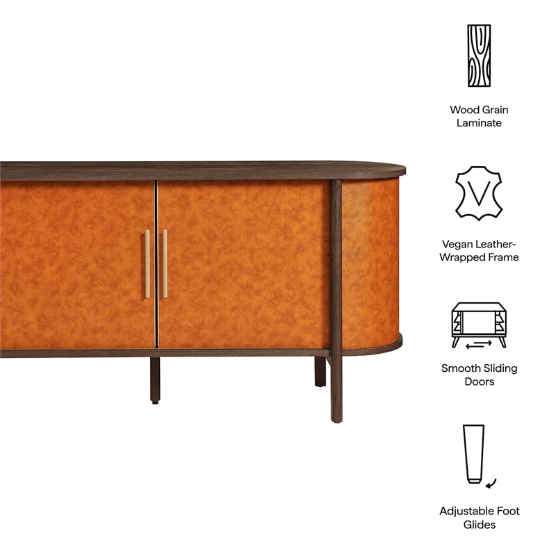 Modway Coralie Curved Vegan Leather Oval Sideboard in Brown