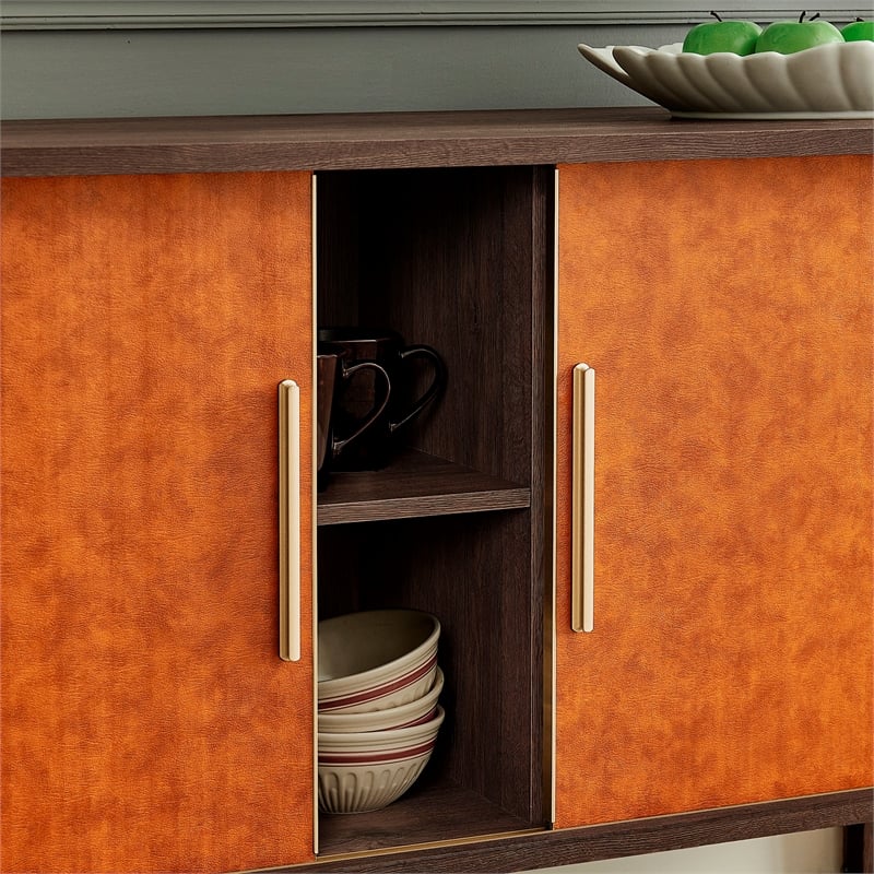 Modway Coralie Curved Vegan Leather Oval Sideboard in Brown