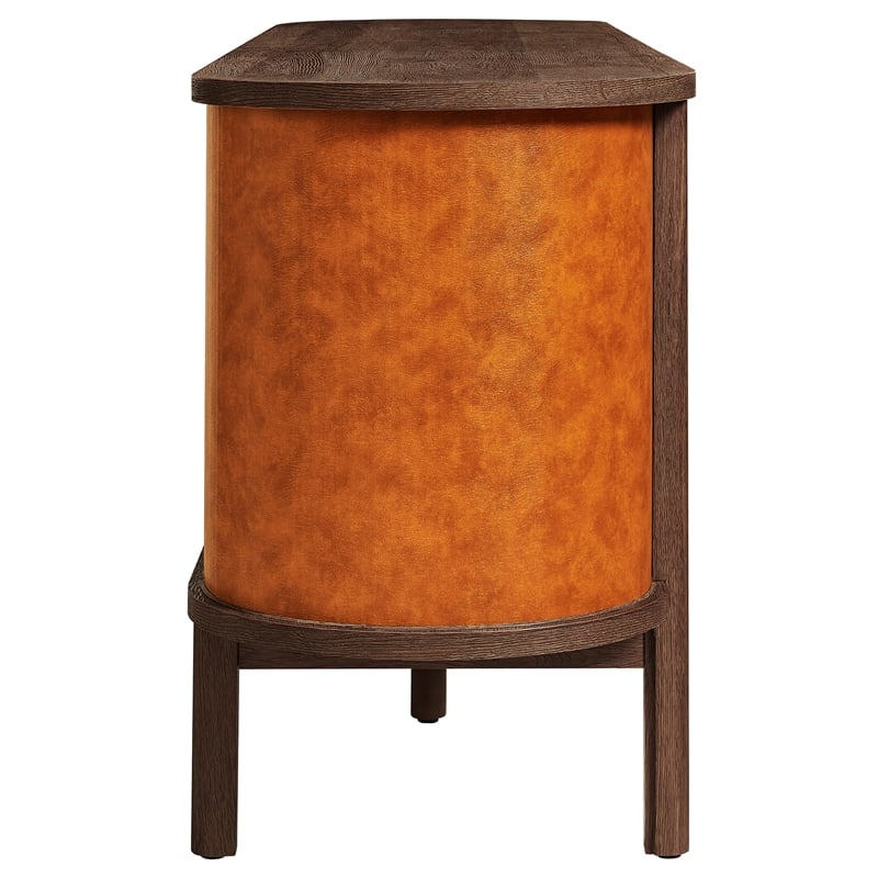 Modway Coralie Curved Vegan Leather Oval Sideboard in Brown