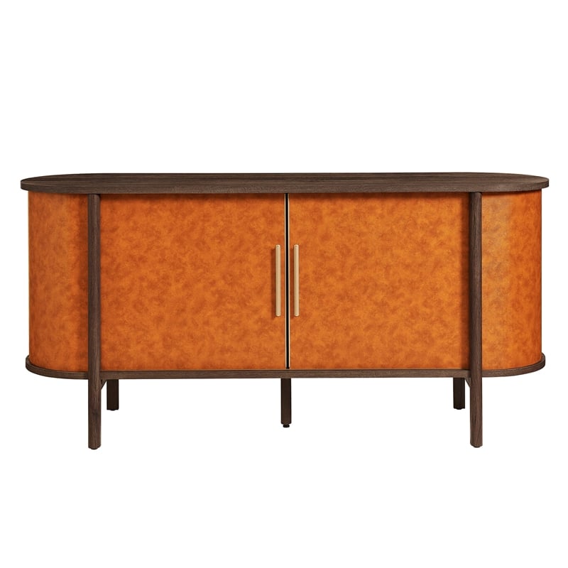 Modway Coralie Curved Vegan Leather Oval Sideboard in Brown