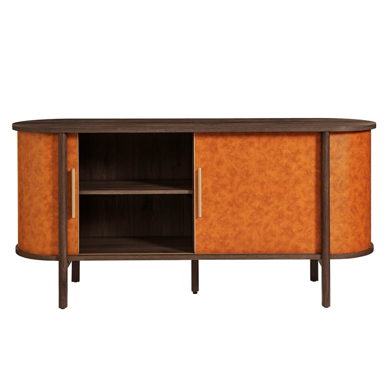 Modway Coralie Curved Vegan Leather Oval Sideboard in Brown