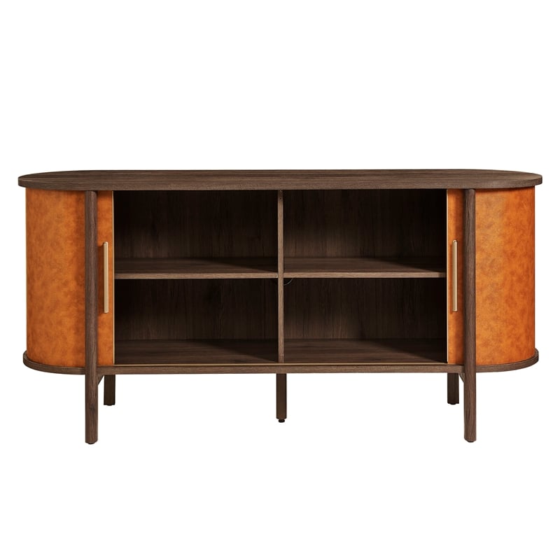 Modway Coralie Curved Vegan Leather Oval Sideboard in Brown