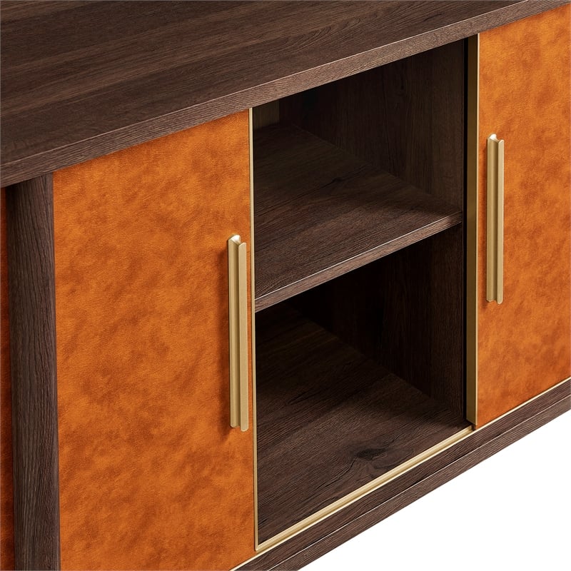 Modway Coralie Curved Vegan Leather Oval Sideboard in Brown