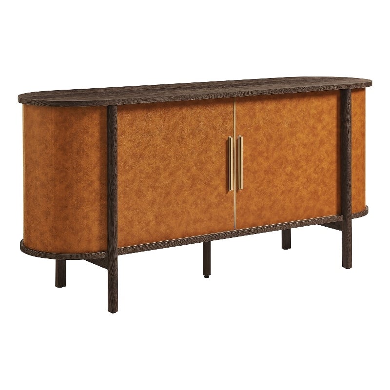 Modway Coralie Curved Vegan Leather Oval Sideboard in Brown