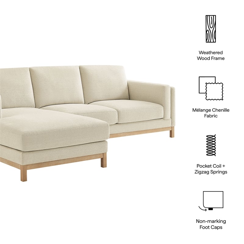 Modway Roscoe Left-Facing Fabric Sectional Sofa with Chaise in White