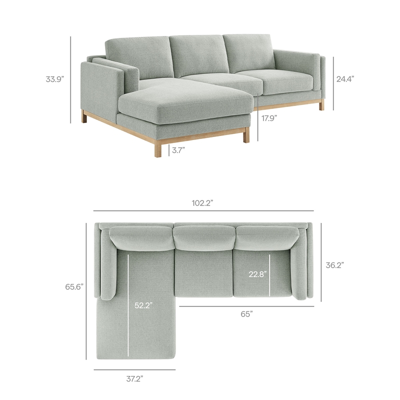 Modway Roscoe Left-Facing Fabric Sectional Sofa with Chaise in Gray
