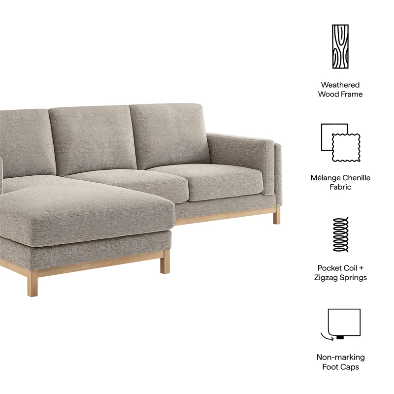 Modway Roscoe Left-Facing Fabric Sectional Sofa with Chaise in Gray