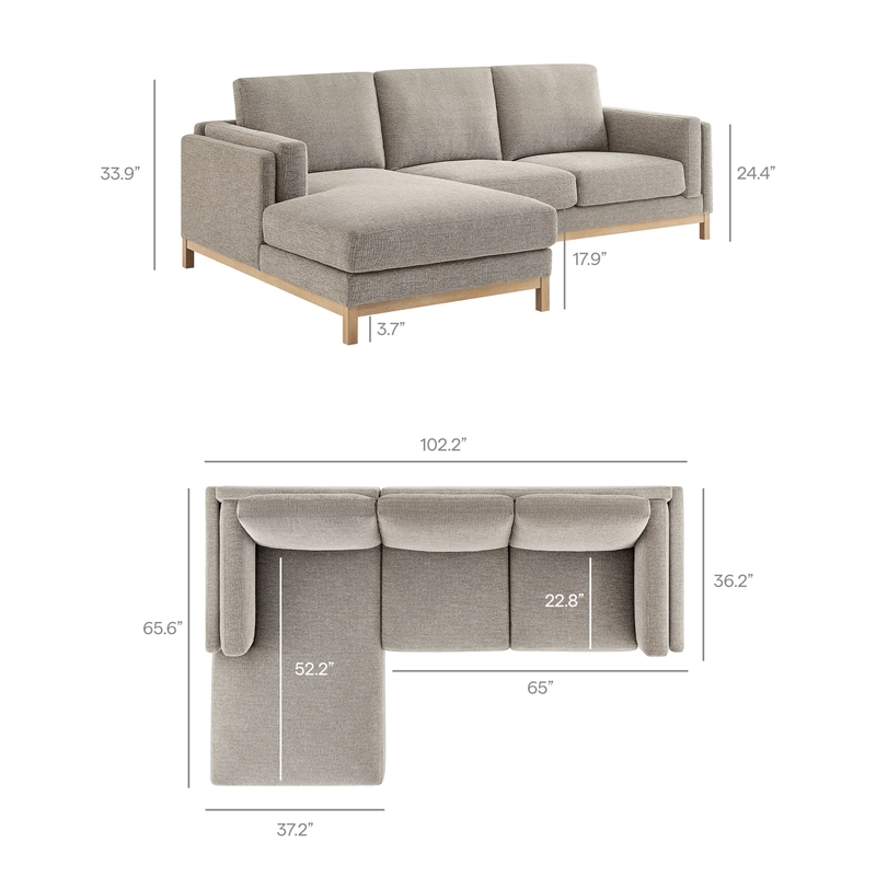 Modway Roscoe Left-Facing Fabric Sectional Sofa with Chaise in Gray