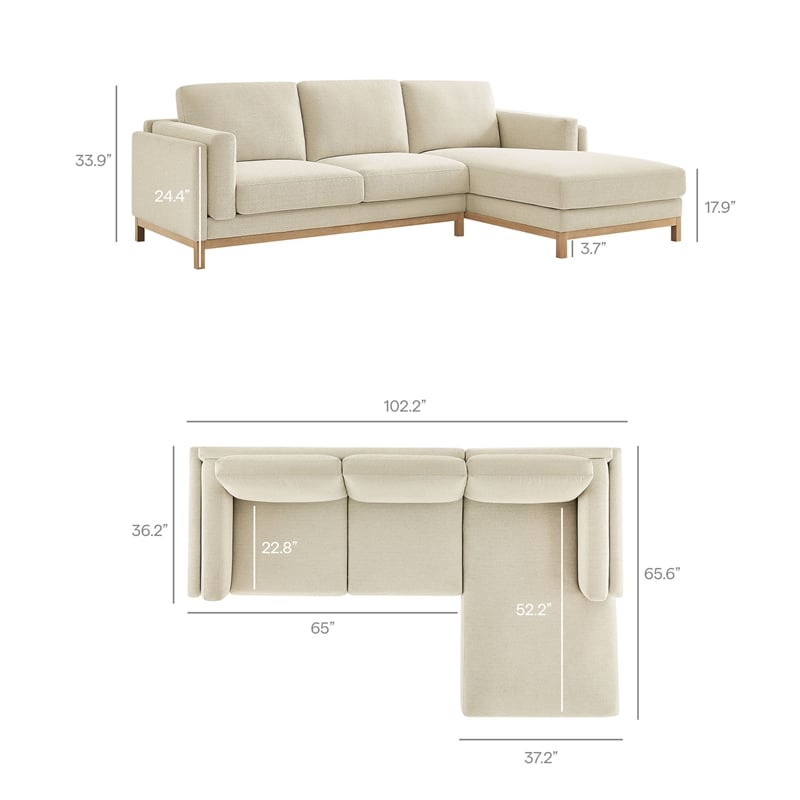 Modway Roscoe Right-Facing Fabric Sectional Sofa with Chaise in White