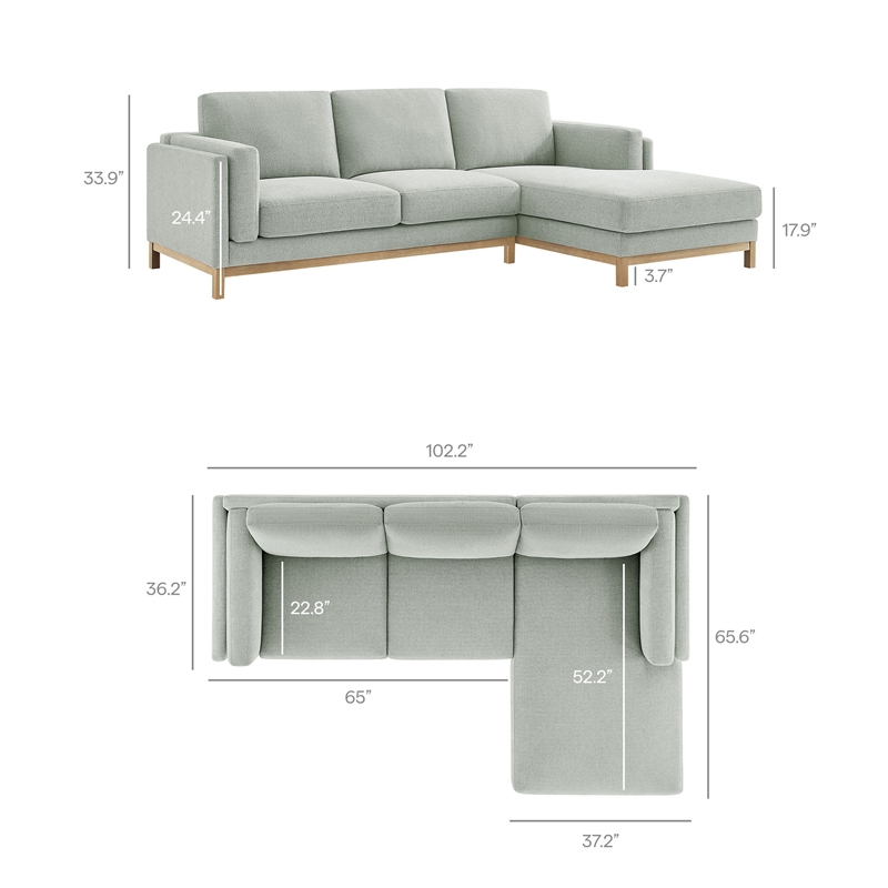 Modway Roscoe Right-Facing Fabric Sectional Sofa with Chaise in Gray