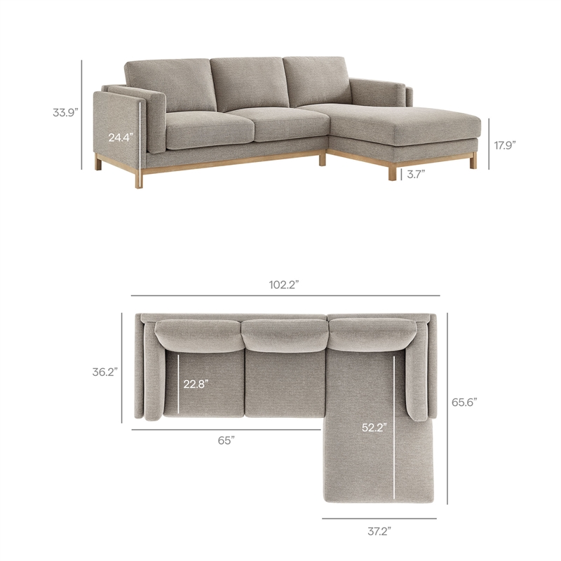 Modway Roscoe Right-Facing Fabric Sectional Sofa with Chaise in Gray