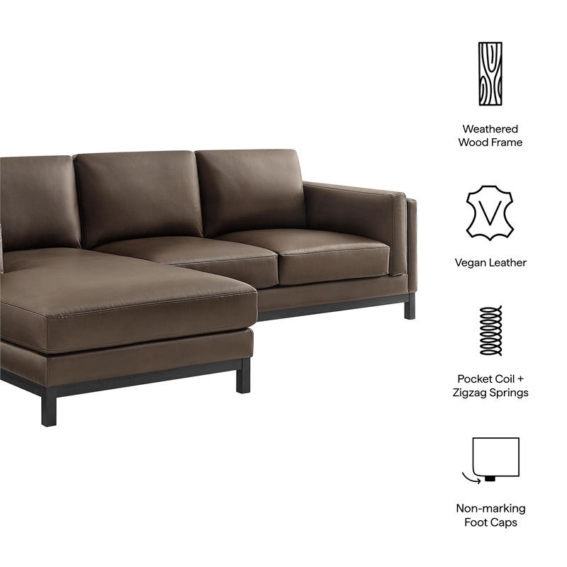 Modway Roscoe Left-Facing Vegan Leather Sectional Sofa with Chaise in Brown