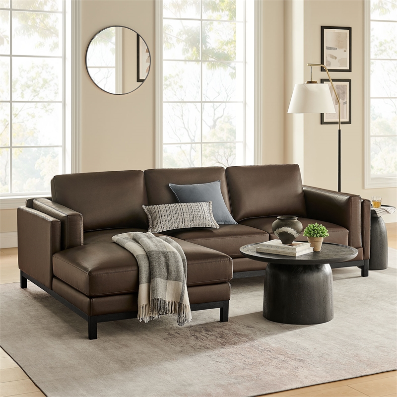 Modway Roscoe Left-Facing Vegan Leather Sectional Sofa with Chaise in Brown