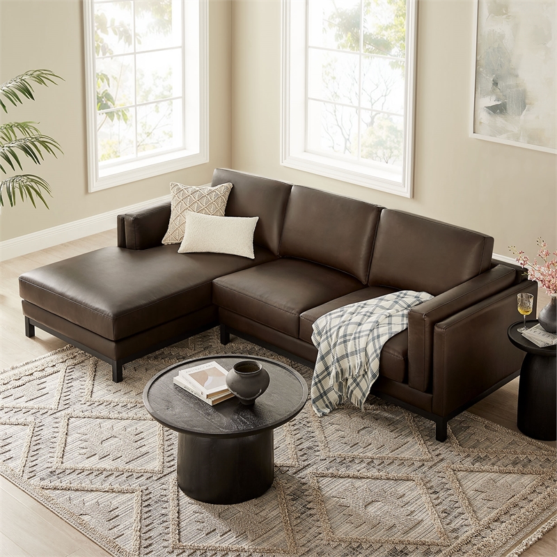 Modway Roscoe Left-Facing Vegan Leather Sectional Sofa with Chaise in Brown