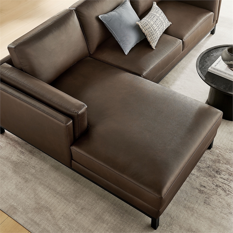 Modway Roscoe Left-Facing Vegan Leather Sectional Sofa with Chaise in Brown
