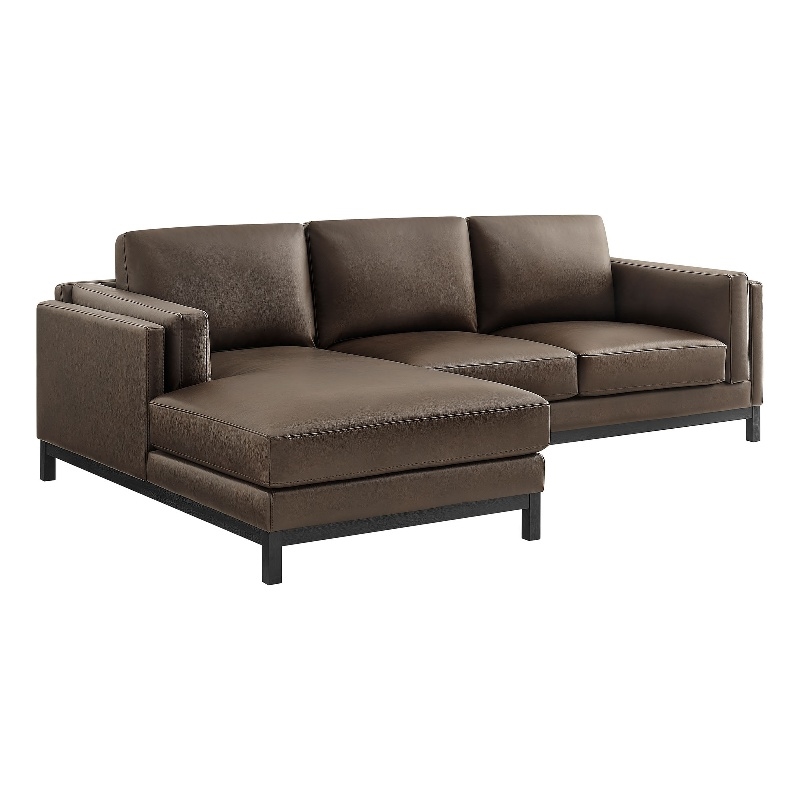 Modway Roscoe Left-Facing Vegan Leather Sectional Sofa with Chaise in Brown