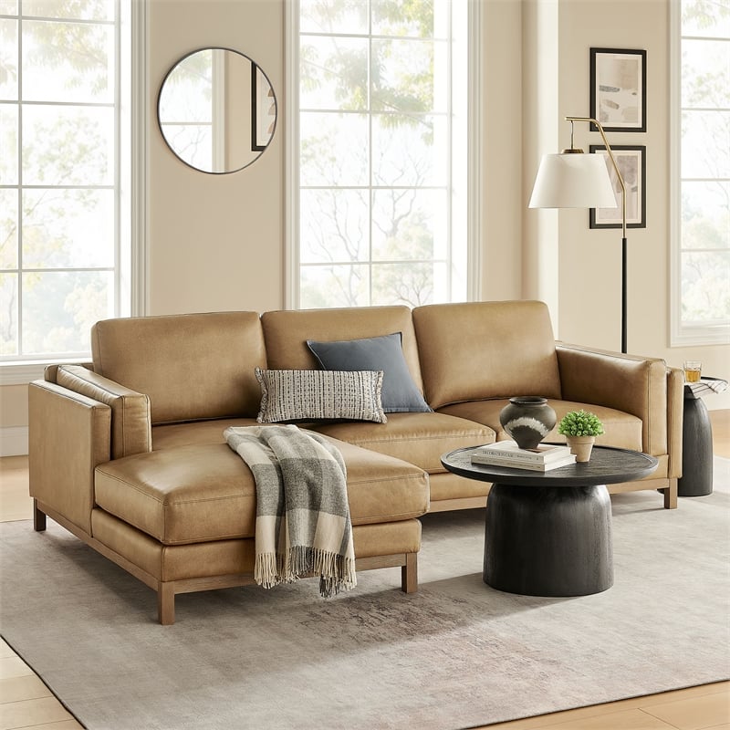 Modway Roscoe Left-Facing Vegan Leather Sectional Sofa with Chaise in Brown
