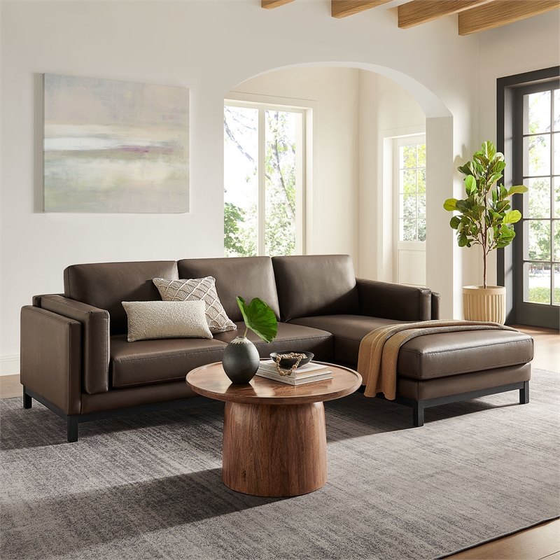 Modway Roscoe Right-Facing Vegan Leather Sectional Sofa with Chaise in Brown