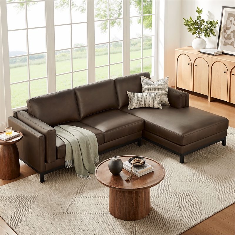 Modway Roscoe Right-Facing Vegan Leather Sectional Sofa with Chaise in Brown