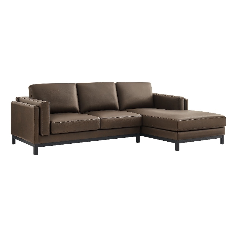 Modway Roscoe Right-Facing Vegan Leather Sectional Sofa with Chaise in Brown