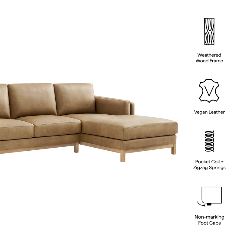 Modway Roscoe Right-Facing Vegan Leather Sectional Sofa with Chaise in Brown