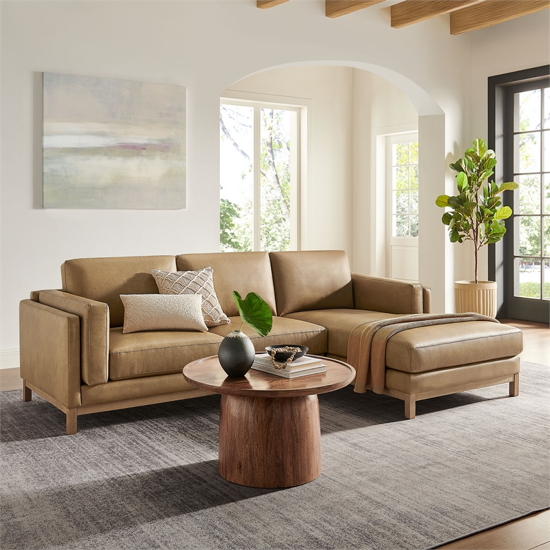 Modway Roscoe Right-Facing Vegan Leather Sectional Sofa with Chaise in Brown