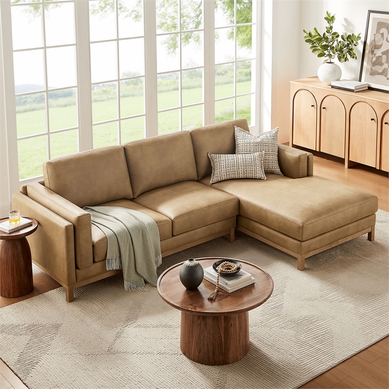 Modway Roscoe Right-Facing Vegan Leather Sectional Sofa with Chaise in Brown