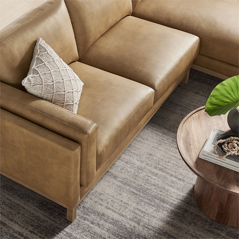 Modway Roscoe Right-Facing Vegan Leather Sectional Sofa with Chaise in Brown