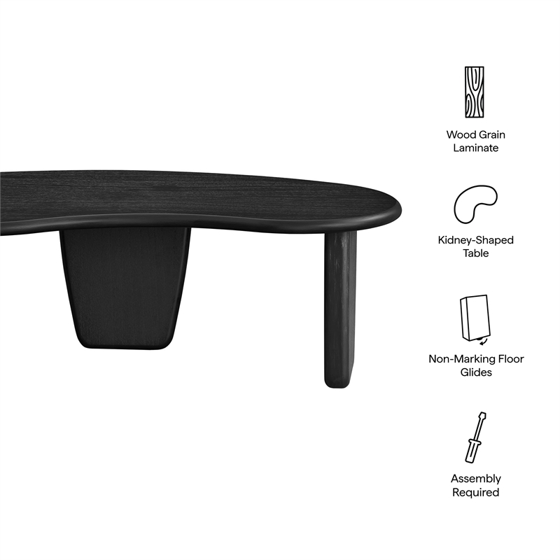 Modway Vetra Kidney-Shaped Free Coffee Table in Black