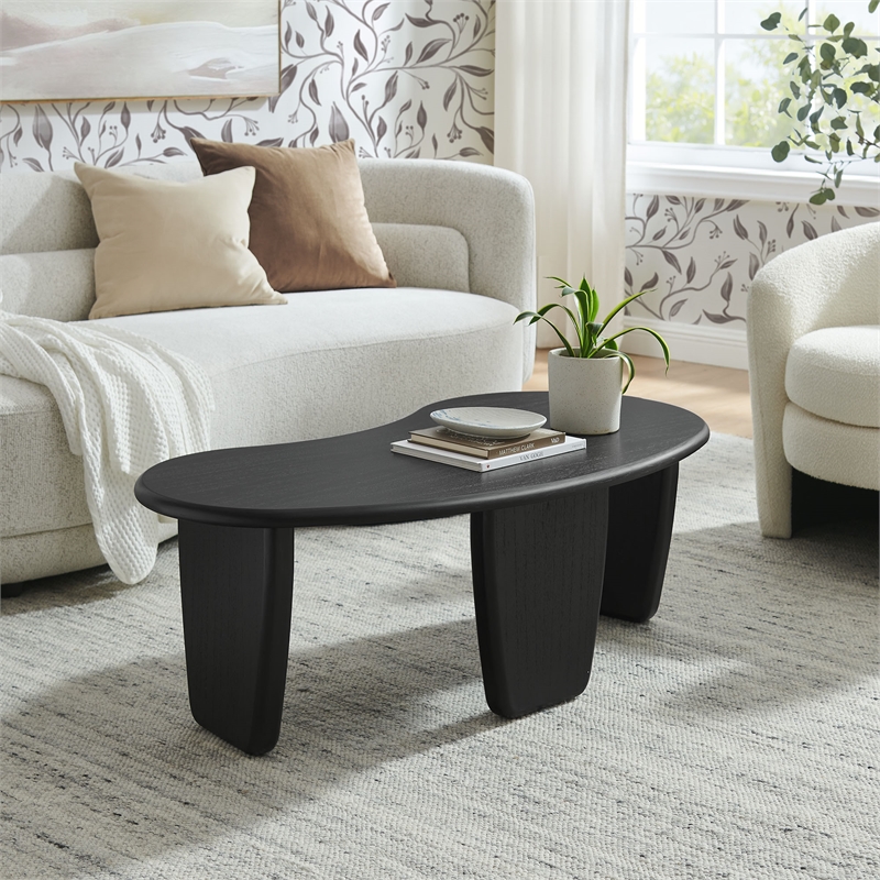 Modway Vetra Kidney-Shaped Free Coffee Table in Black