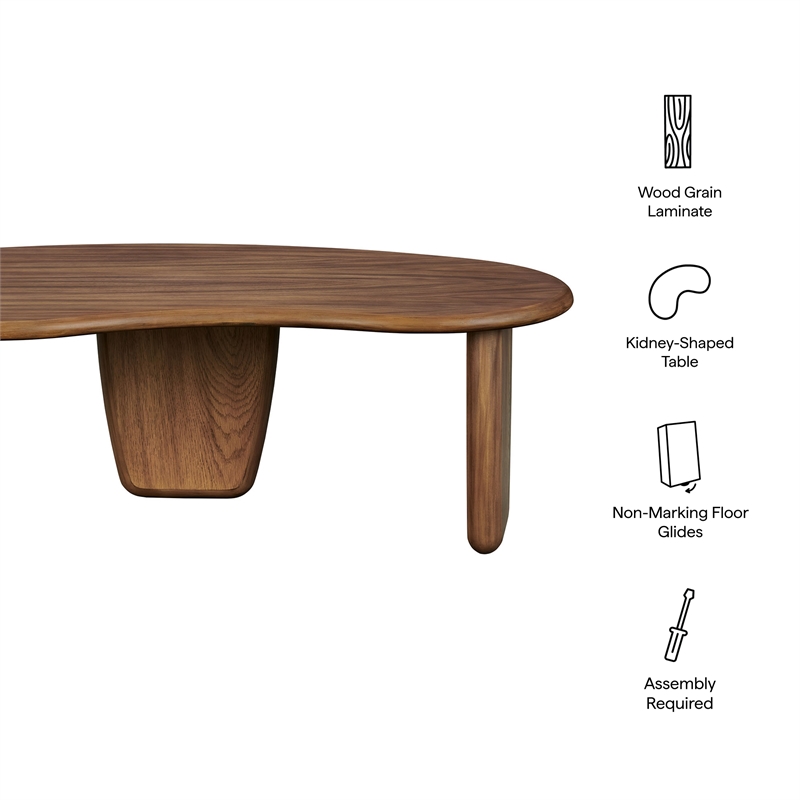 Modway Vetra Kidney-Shaped Free Coffee Table in Brown