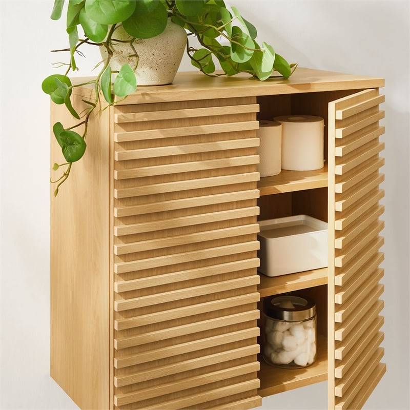 Modway Render Wall Mounted Bathroom Cabinet in Brown