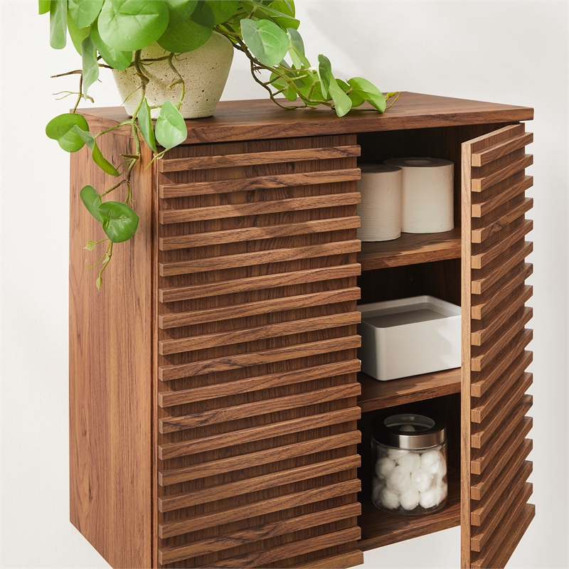 Modway Render Wall Mounted Bathroom Cabinet in Brown