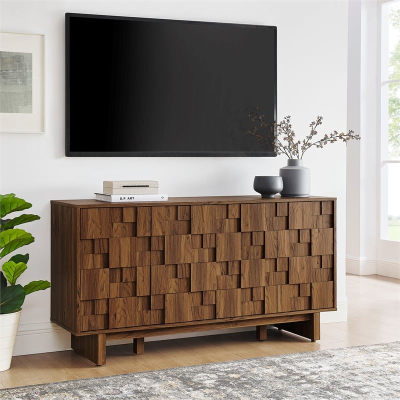 Modway Owen 59 Inch 4 Door Geometric Sideboard in Brown