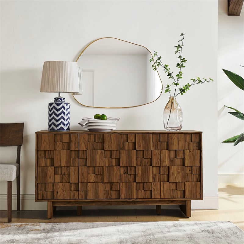 Modway Owen 59 Inch 4 Door Geometric Sideboard in Brown