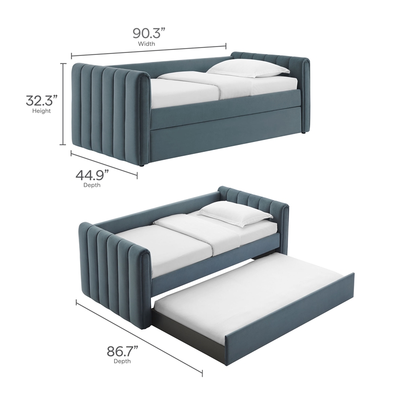 Modway Veyla Channel Tufted Performance Velvet Twin Daybed With Trundle in Blue