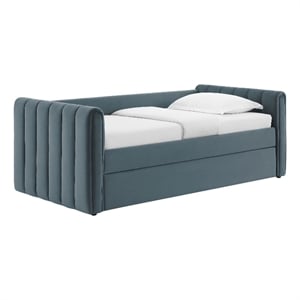 Modway Veyla Channel Tufted Performance Velvet Twin Daybed With Trundle in Blue
