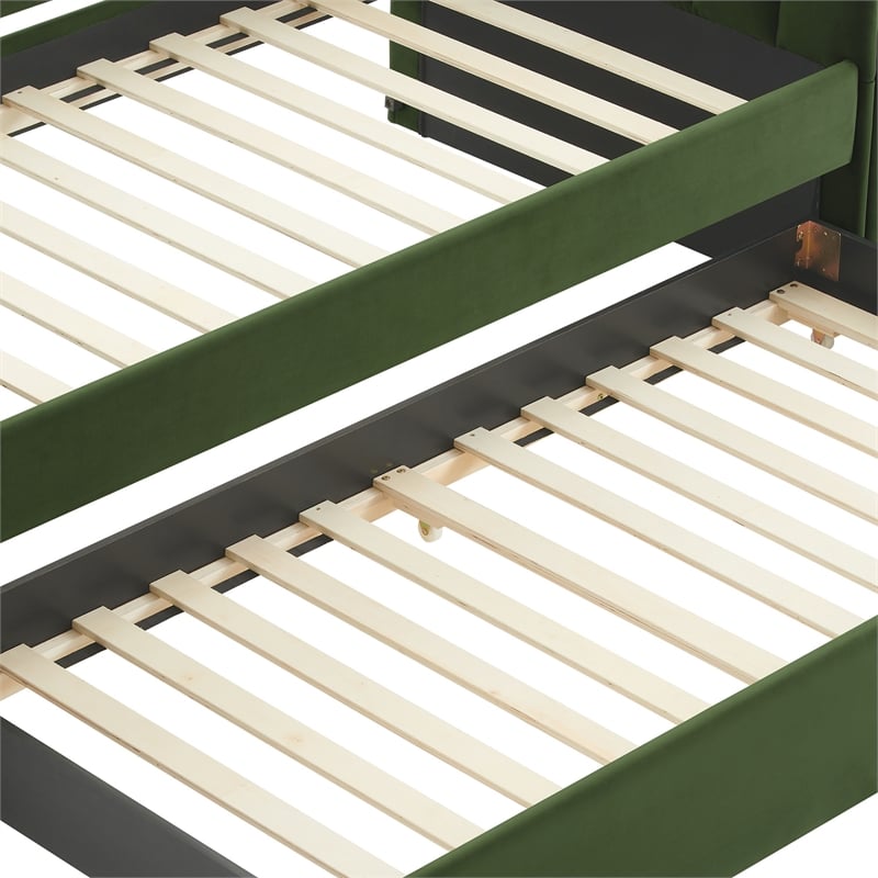 Modway Veyla Channel Tufted Performance Velvet Twin Daybed With Trundle in Green