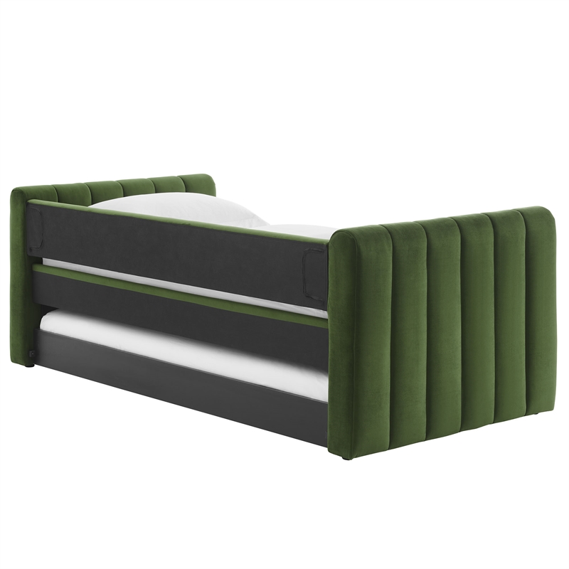 Modway Veyla Channel Tufted Performance Velvet Twin Daybed With Trundle in Green