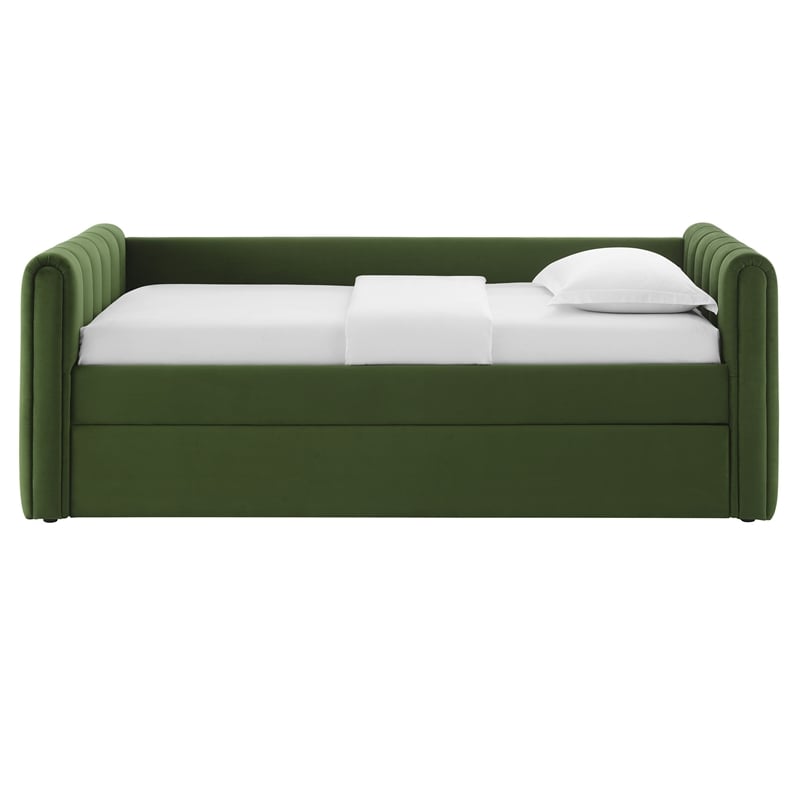 Modway Veyla Channel Tufted Performance Velvet Twin Daybed With Trundle in Green