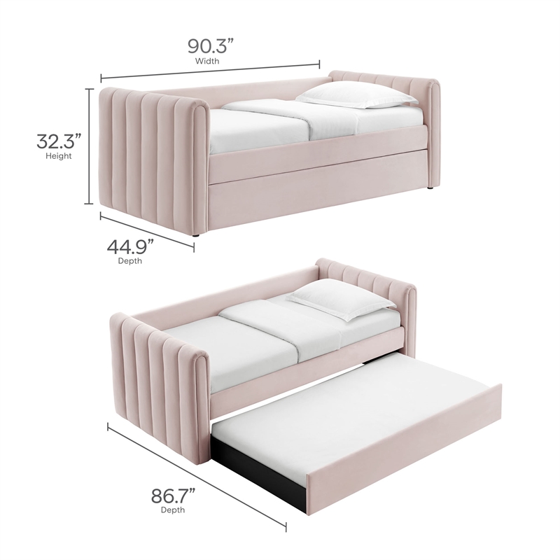 Modway Veyla Channel Tufted Performance Velvet Twin Daybed With Trundle in Red