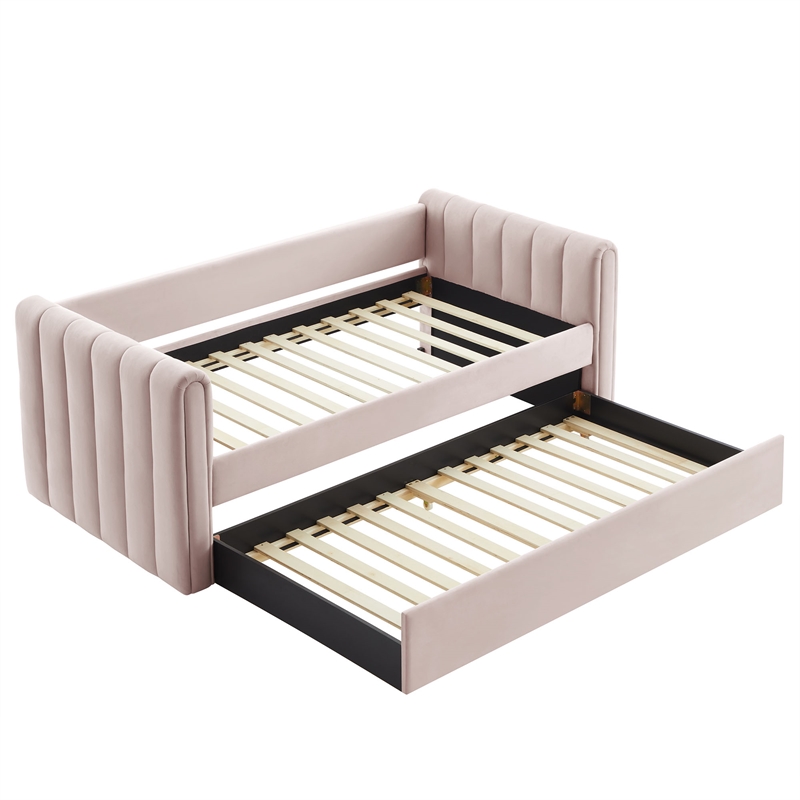 Modway Veyla Channel Tufted Performance Velvet Twin Daybed With Trundle in Red