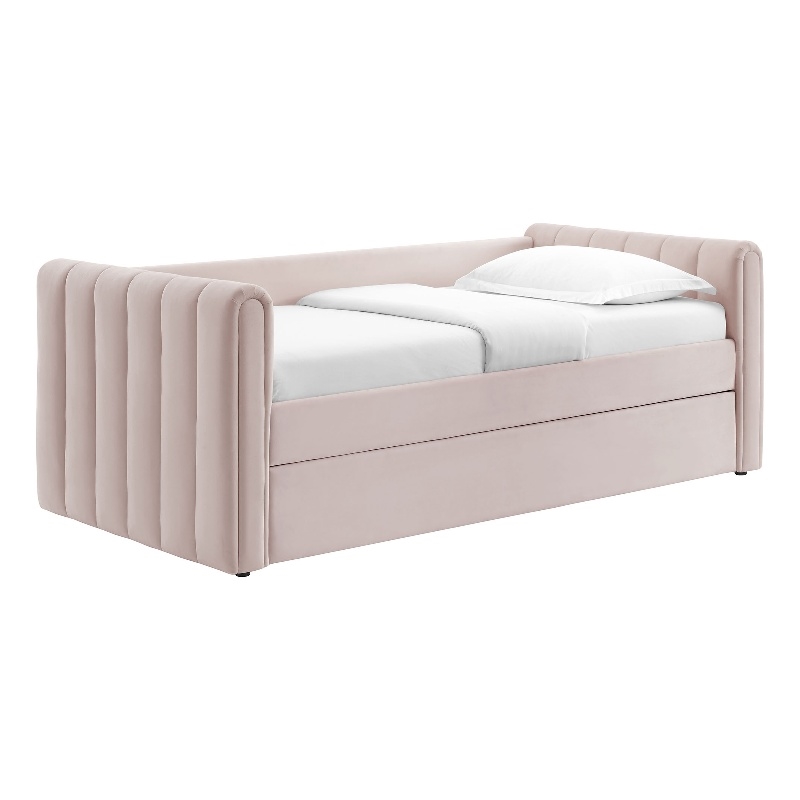 Modway Veyla Channel Tufted Performance Velvet Twin Daybed With Trundle in Red