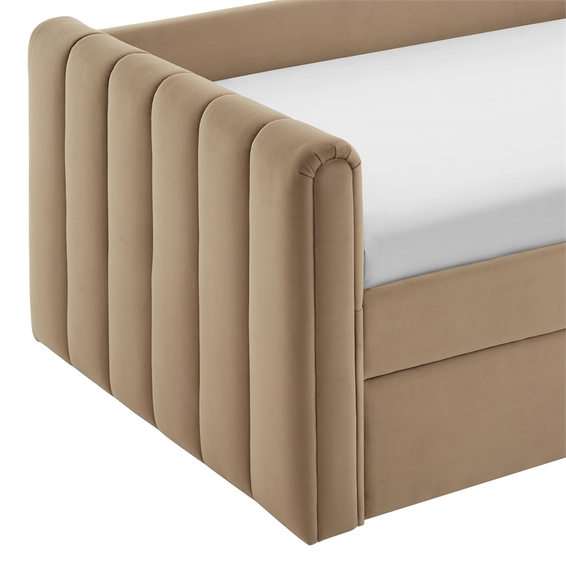 Modway Veyla Channel Tufted Performance Velvet Twin Daybed With Trundle in Brown