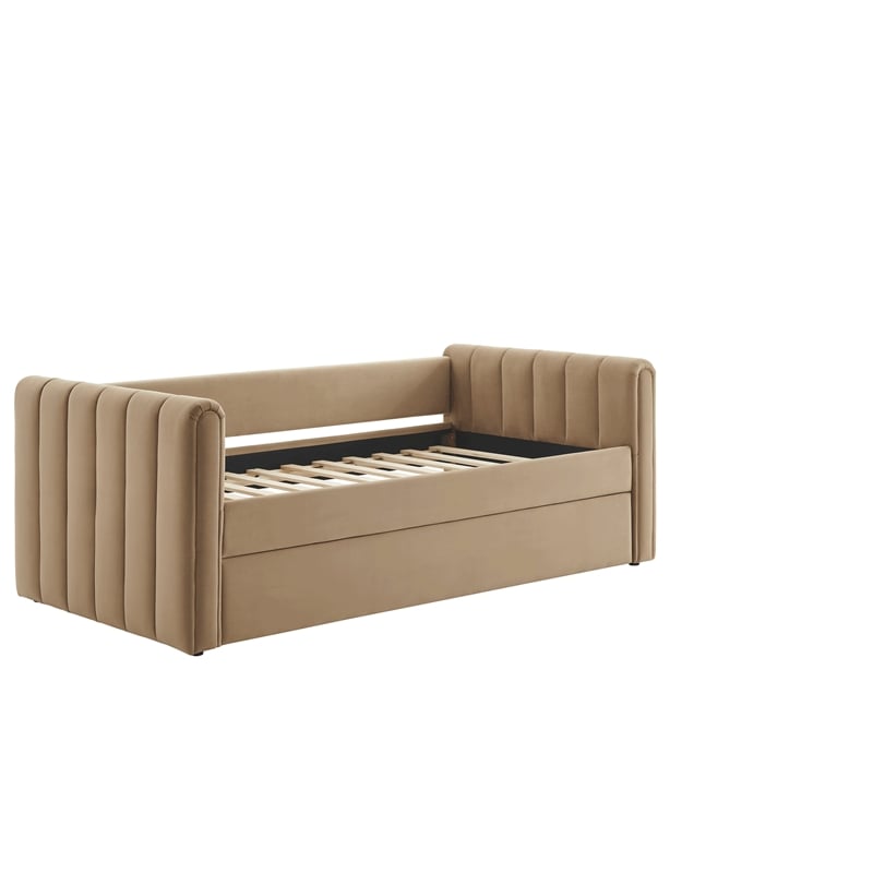 Modway Veyla Channel Tufted Performance Velvet Twin Daybed With Trundle in Brown
