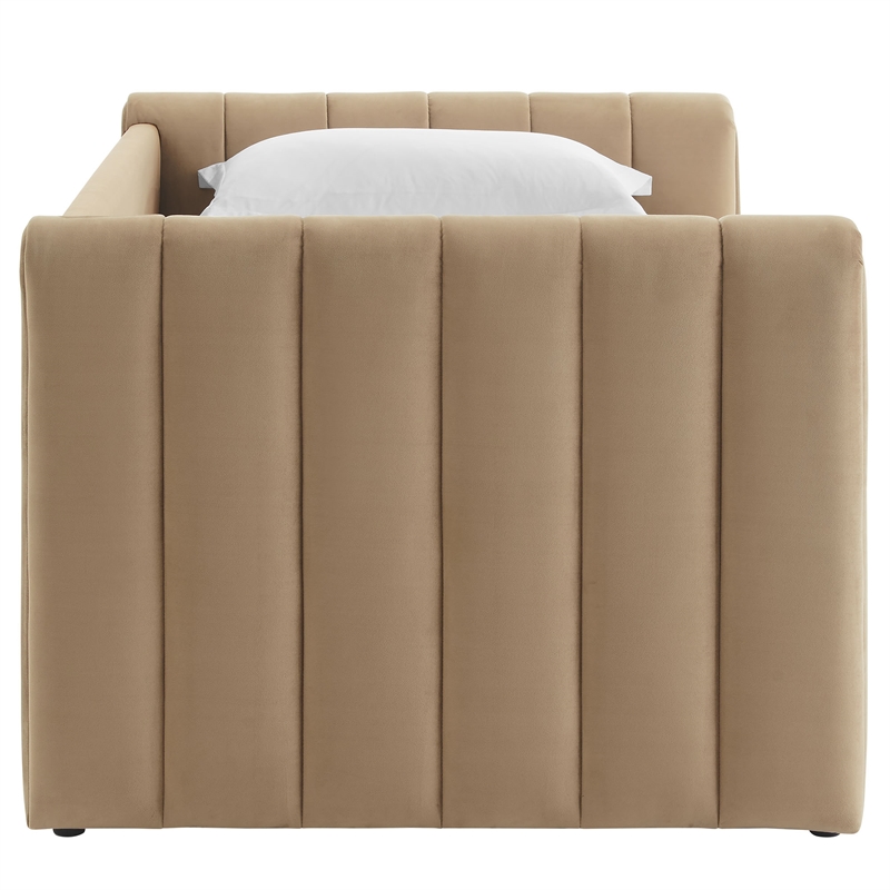 Modway Veyla Channel Tufted Performance Velvet Twin Daybed With Trundle in Brown