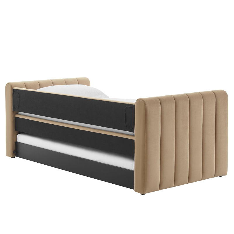 Modway Veyla Channel Tufted Performance Velvet Twin Daybed With Trundle in Brown
